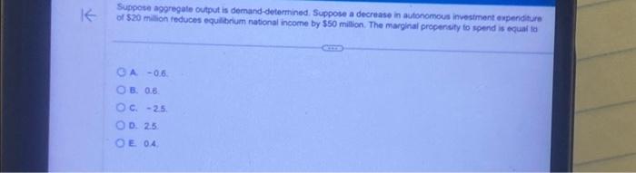 Solved K Suppose Aggregate Output Is Demand-determined. | Chegg.com