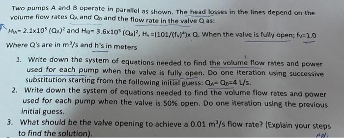 Solved Two Pumps A And B Operate In Parallel As Shown. The | Chegg.com