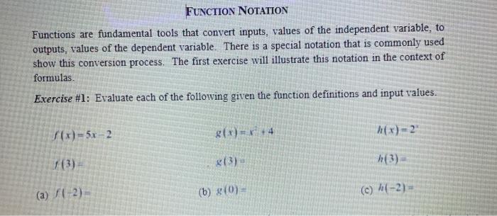 Solved FUNCTION NOTATION Functions are fundamental tools | Chegg.com