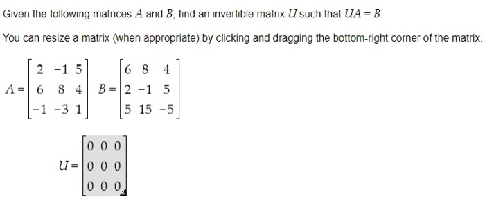 Solved Given The Following Matrices A And B, Find An | Chegg.com