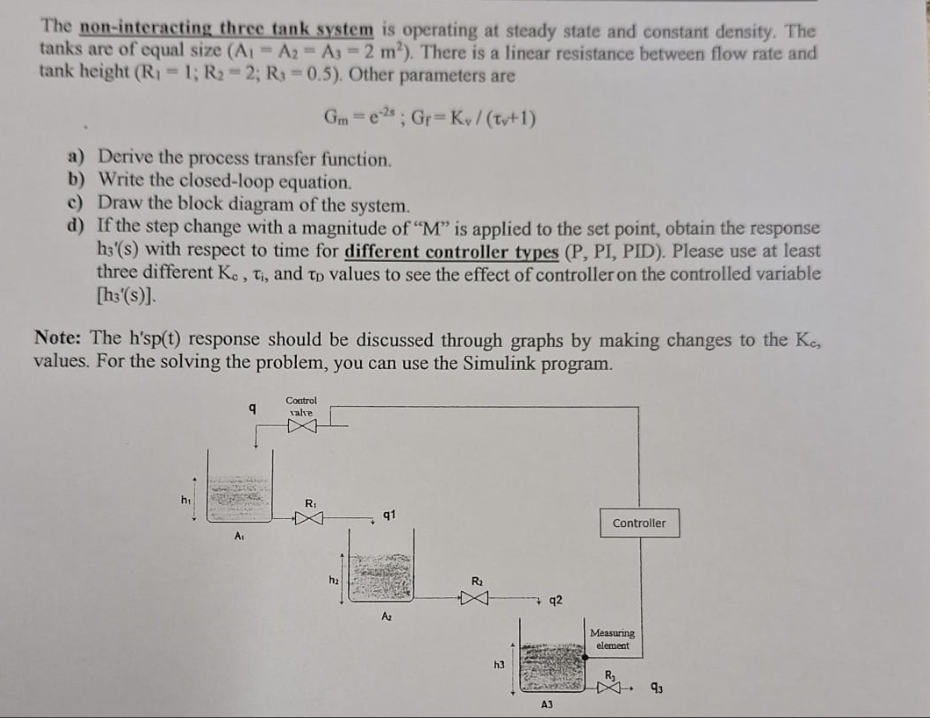 Solved The non-interacting three tank system is ﻿operating | Chegg.com