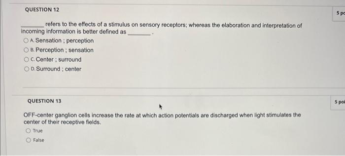 Solved refers to the effects of a stimulus on sensory | Chegg.com