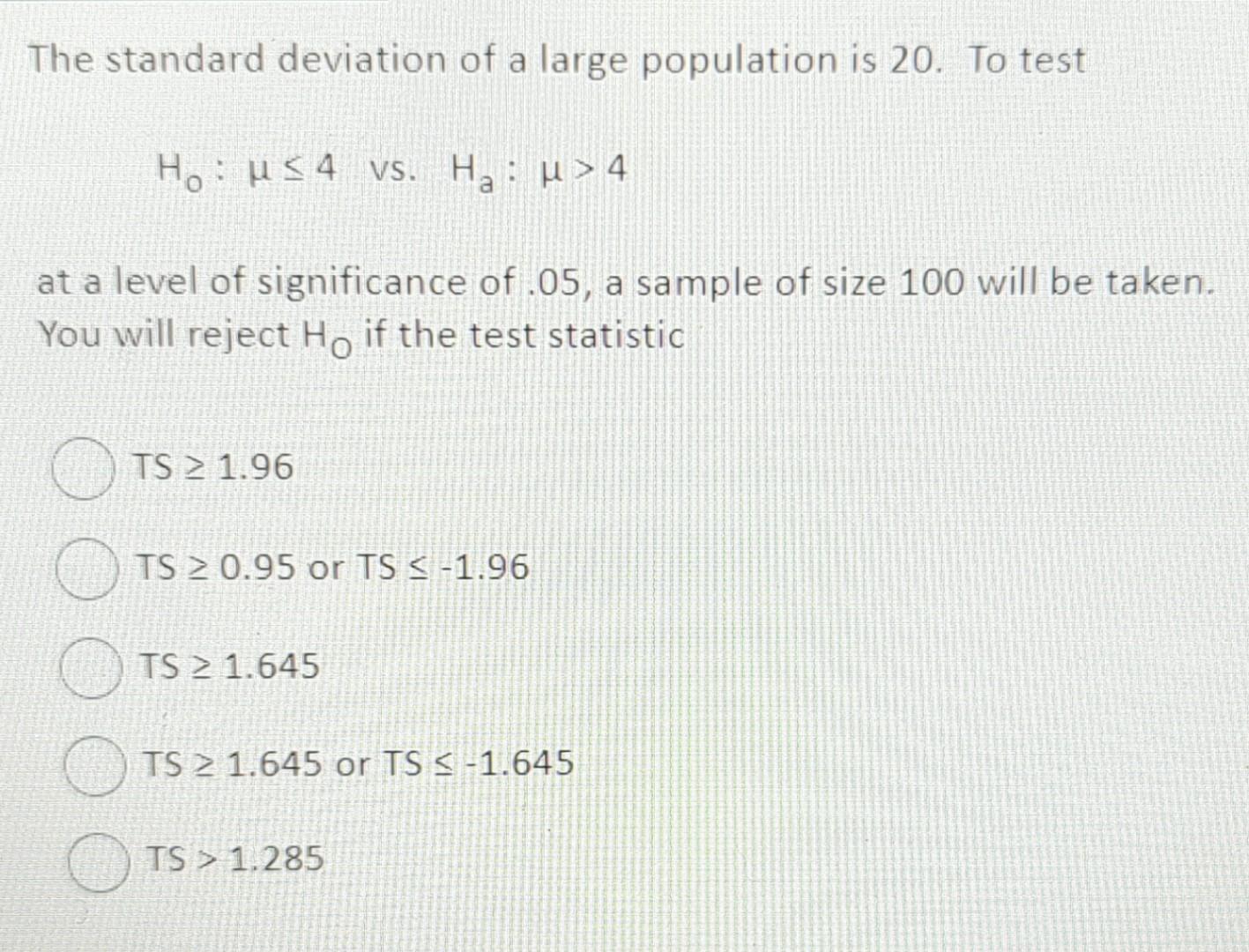 Solved The standard deviation of a large population is 20 . | Chegg.com