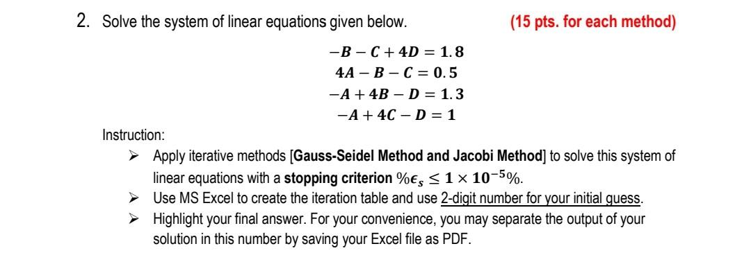 Solved 2. Solve the system of linear equations given below. | Chegg.com