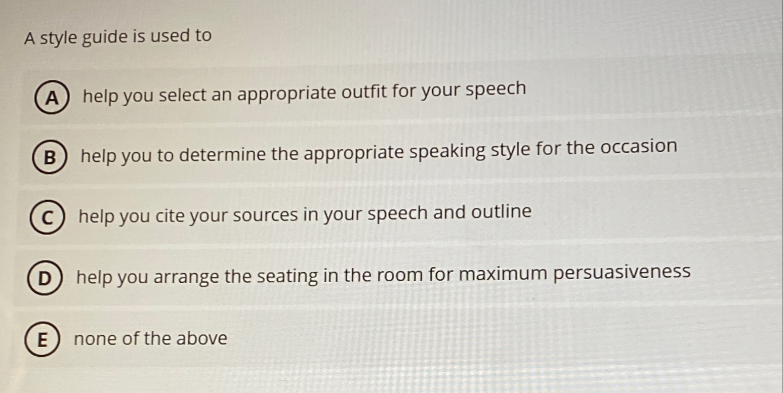 Solved A style guide is used tohelp you select an | Chegg.com
