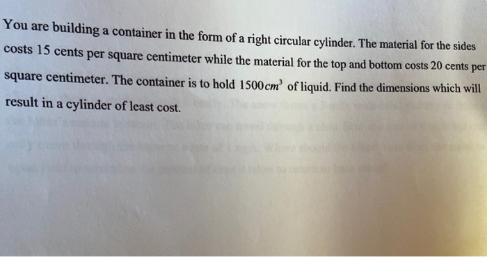 Solved You are building a container in the form of a right | Chegg.com