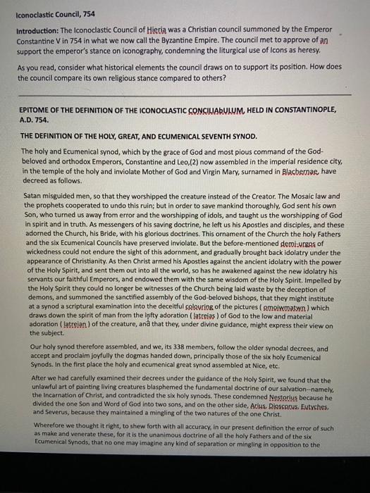 Citing evidence from the section on Iconoclasm in | Chegg.com