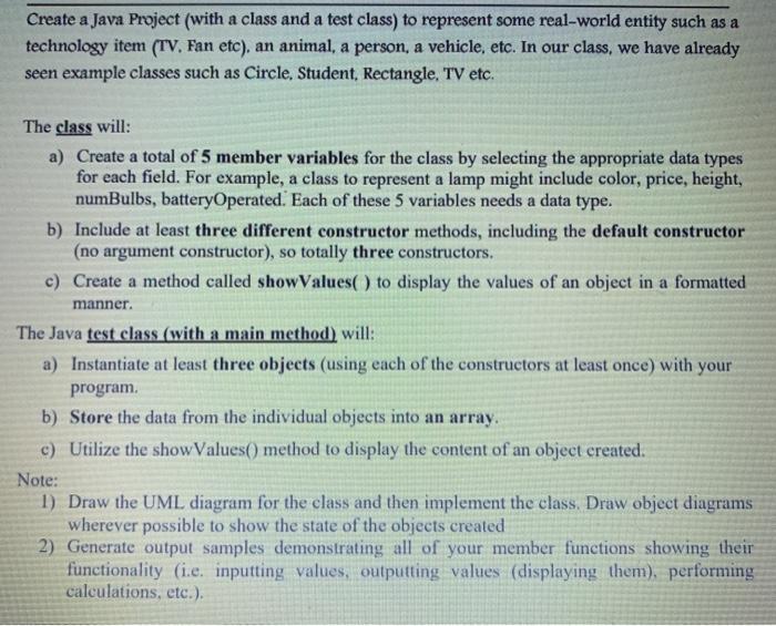 Solved Create a Java Project (with a class and a test class) | Chegg.com