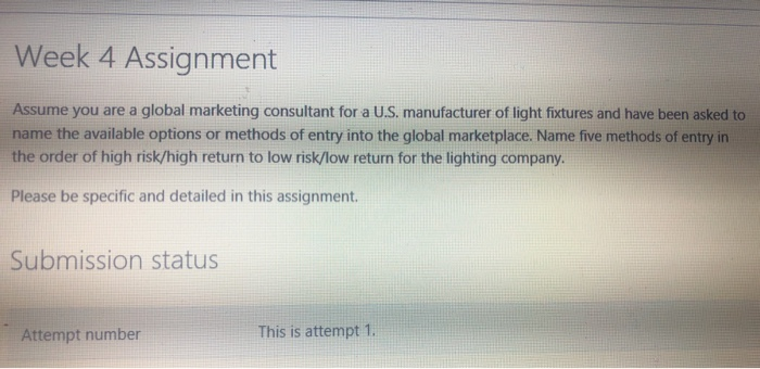 Solved Week 4 Assignment Assume you are a global marketing | Chegg.com