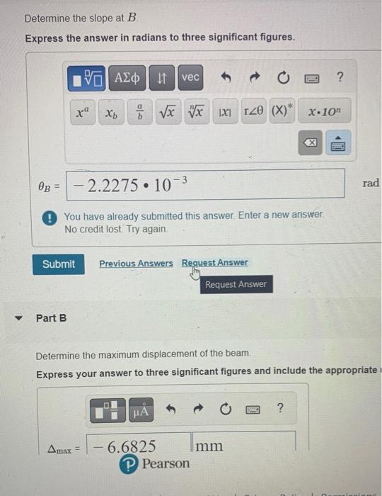 Solved Determine the slope at B and the maximum displacement | Chegg.com