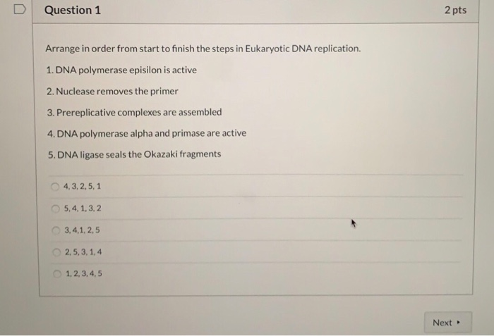 Solved U Question 1 2 pts Arrange in order from start to | Chegg.com