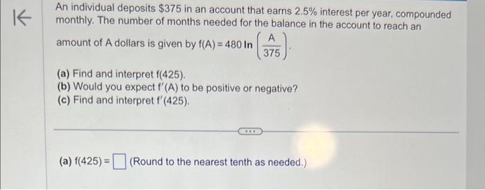 Solved An individual deposits $375 in an account that earns | Chegg.com
