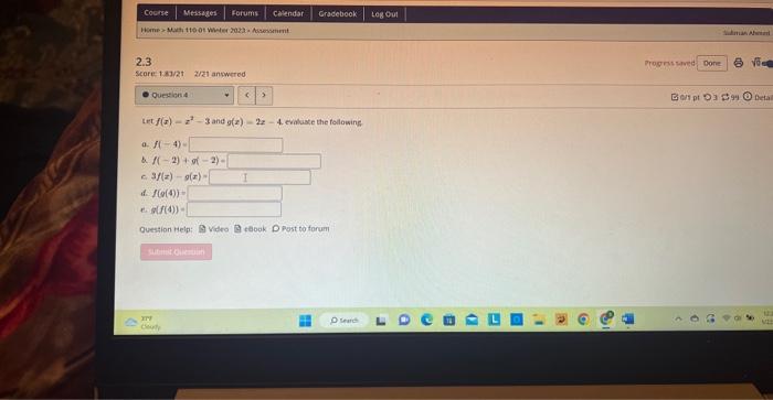 Solved tet f(x)−z2−3 and g(x)−2z−4 evaluse the following a. | Chegg.com