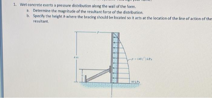 Solved wet convrete exerts a pressure distribution along the | Chegg.com