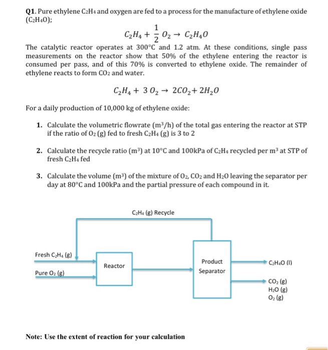 Q1. Pure ethylene C2H4 and oxygen are fed to a Chegg