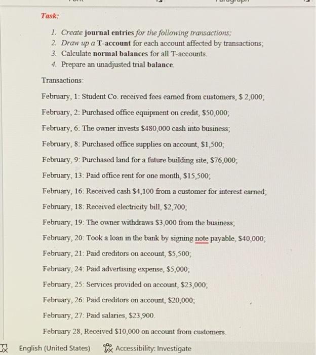 Solved Task: 1. Create journal entries for the following | Chegg.com
