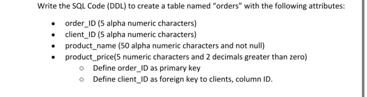 Solved Write the SQL Code (DDL) ﻿to create a table named | Chegg.com