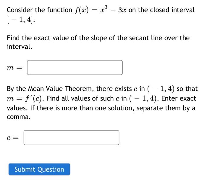 Solved Consider the function f(x) = x³ -3x on the closed | Chegg.com