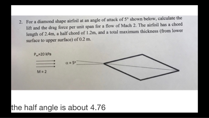 Solved 2. For a diamond shape airfoil at an angle of attack | Chegg.com
