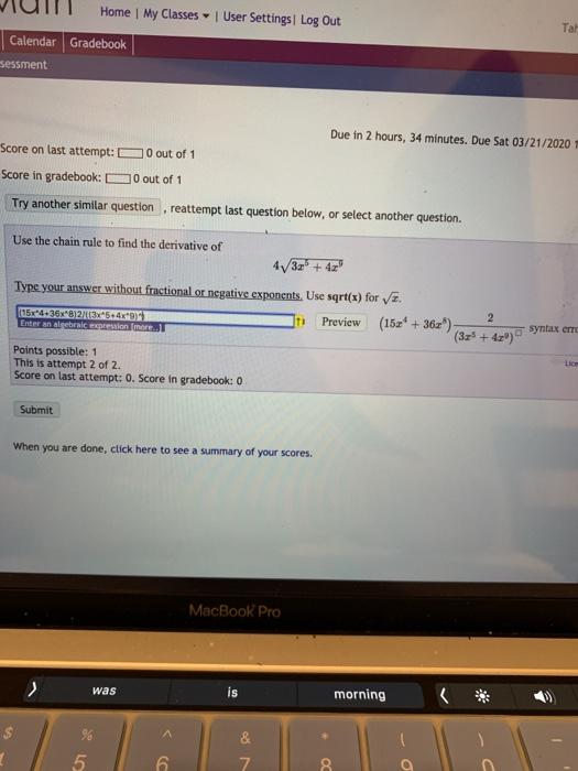 Solved Home | My Classes User Settings | Log Out Tal | Chegg.com