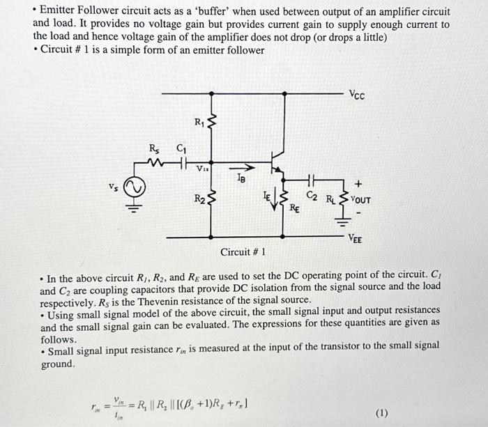 Solved 1. Draw the small signal model of the emitter | Chegg.com