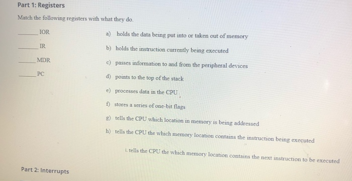 Solved Part 1: Registers Match the following registers with | Chegg.com