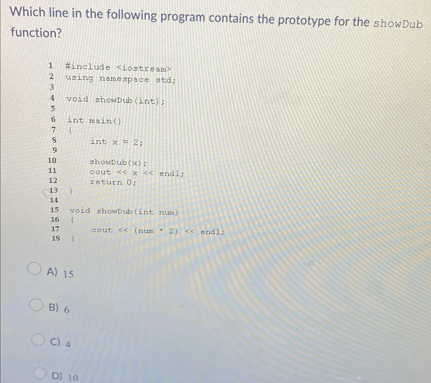 Solved Which line in the following program contains the | Chegg.com