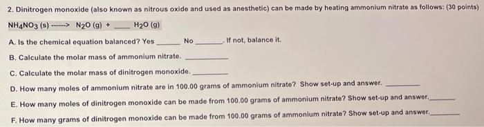 Solved 2. Dinitrogen monoxide (also known as nitrous oxide | Chegg.com
