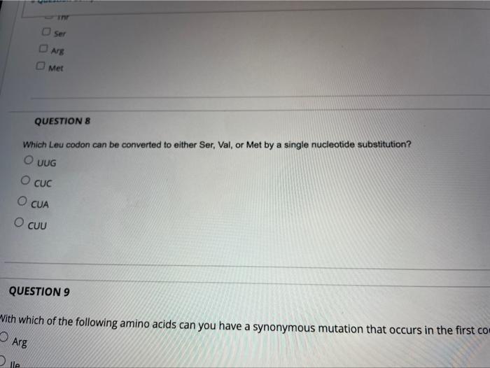 Solved Question Completion Status QUESTIONS A codon sequence | Chegg.com