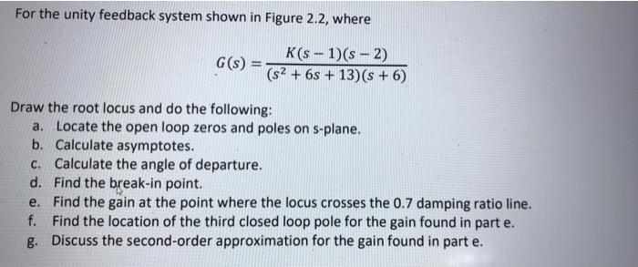 Solved For the unity feedback system shown in Figure 2.2, | Chegg.com
