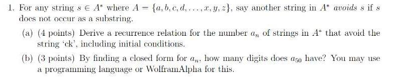 Solved 1. For any string s € A* where A = {a,b,c,d,...,x. y. | Chegg.com