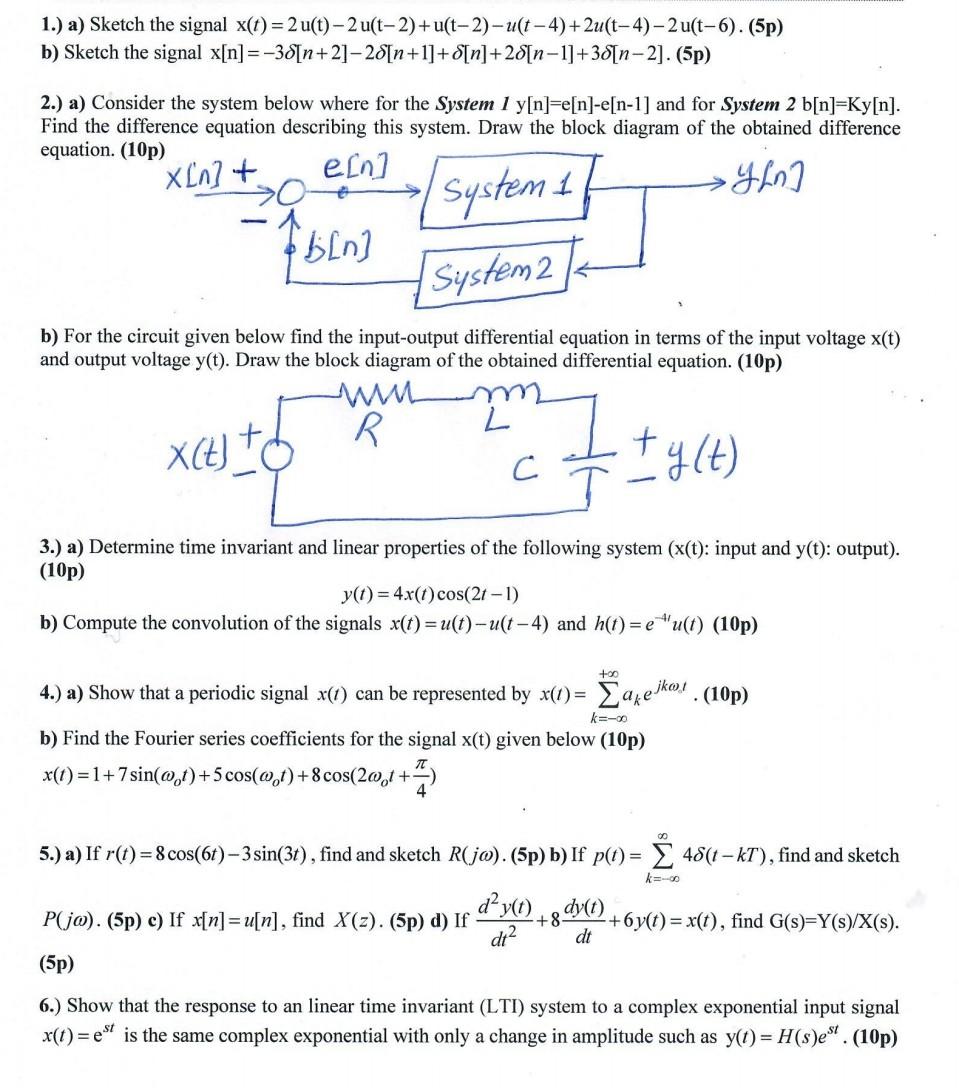 Solved 1 A Sketch The Signal X T 2 U T 2 U T 2 Chegg Com