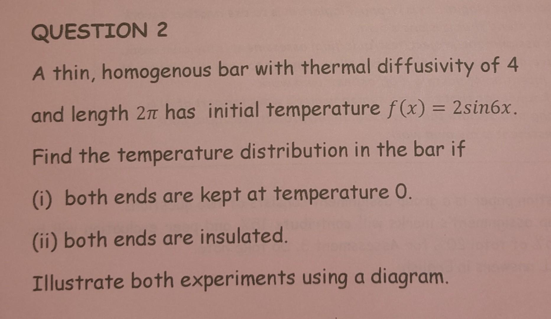 Solved A Thin, Homogenous Bar With Thermal Diffusivity Of 4 | Chegg.com