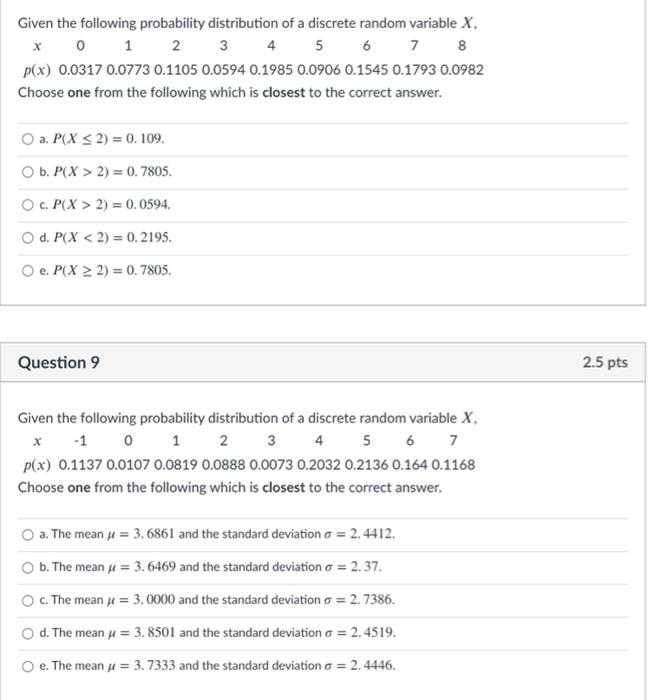 Solved Given the following probability distribution of a | Chegg.com