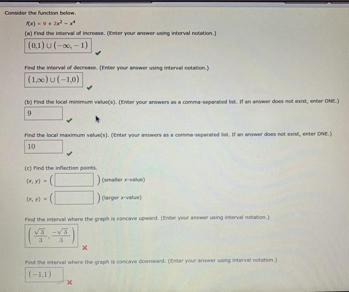 Solved Consider the function below. f(x) = 9+2x2 - 4 (a) | Chegg.com