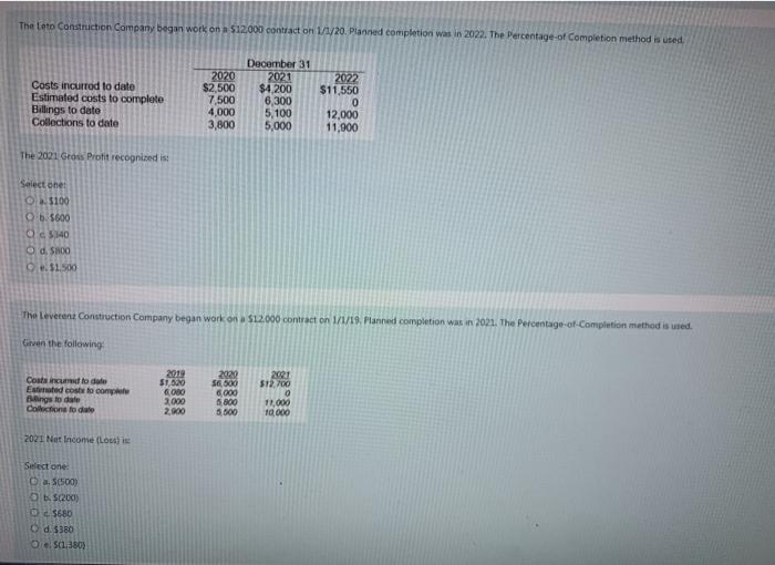 Solved The Leto Construction Company began work on a 12.000
