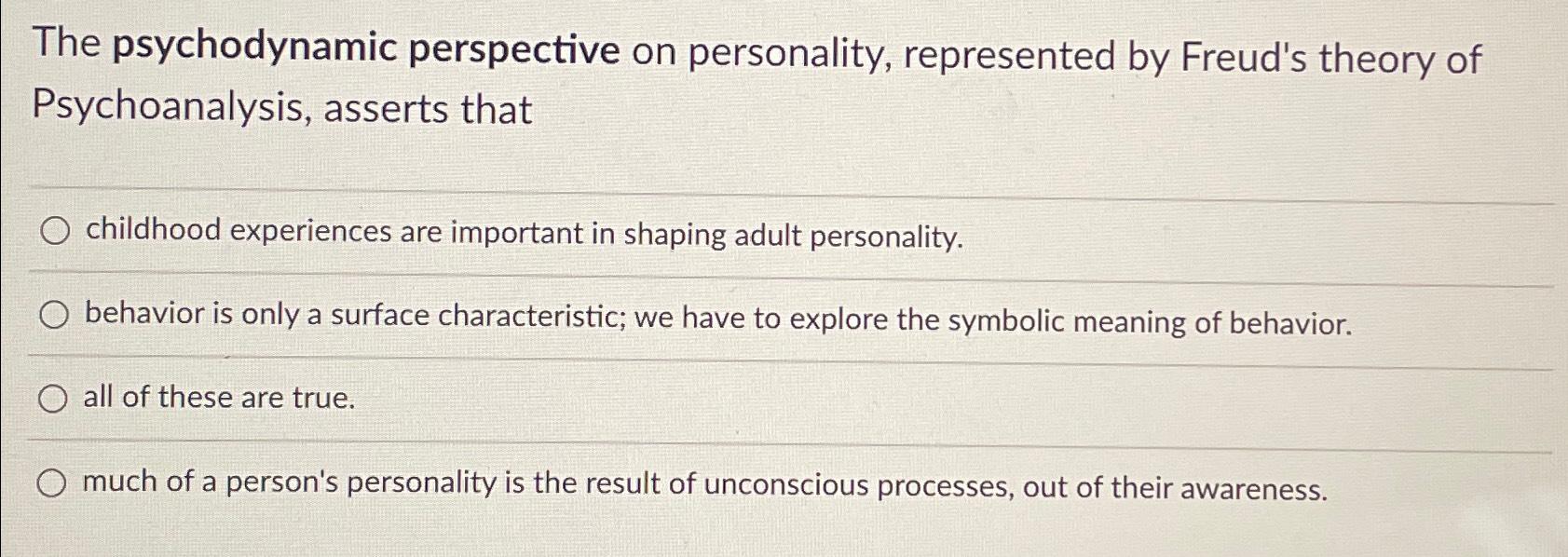 Solved The psychodynamic perspective on personality, | Chegg.com