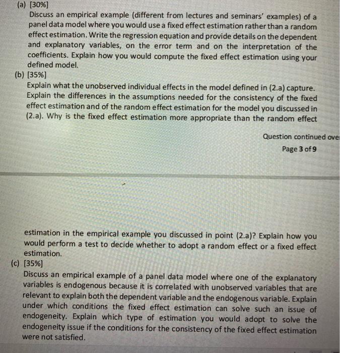 Solved (a) (30%) Discuss an empirical example (different | Chegg.com