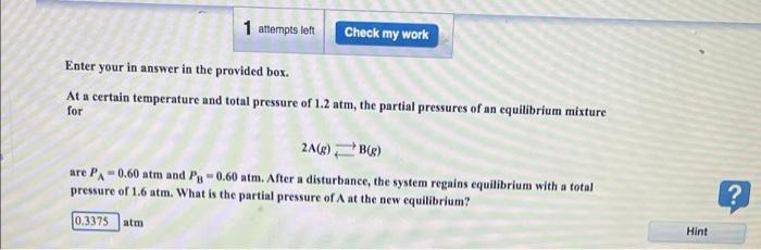 Solved 1 attempts left Check my work Enter your in answer in | Chegg.com
