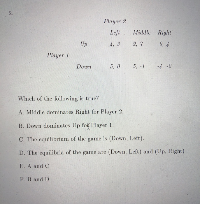 Solved 1. Answer questions 1 and 2 using the following game | Chegg.com