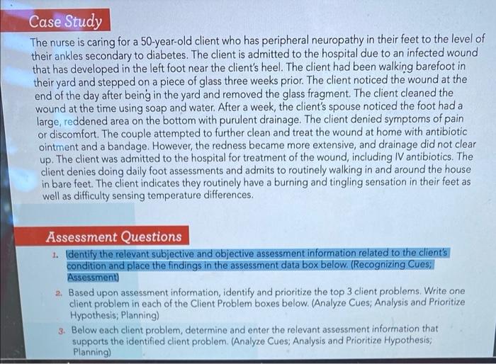 Solved Case Study The nurse is caring for a 50-year-old | Chegg.com
