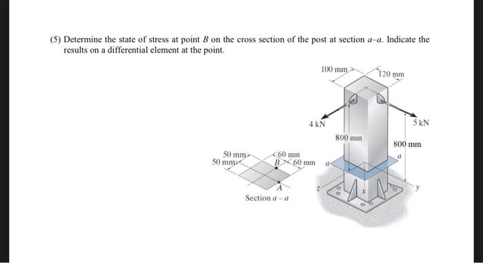 Solved (5) Determine the state of stress at point B on the | Chegg.com