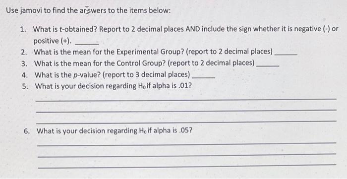 Solved Goals 1 Adjust The Number Settings In Jamovi 2 Use Chegg Com