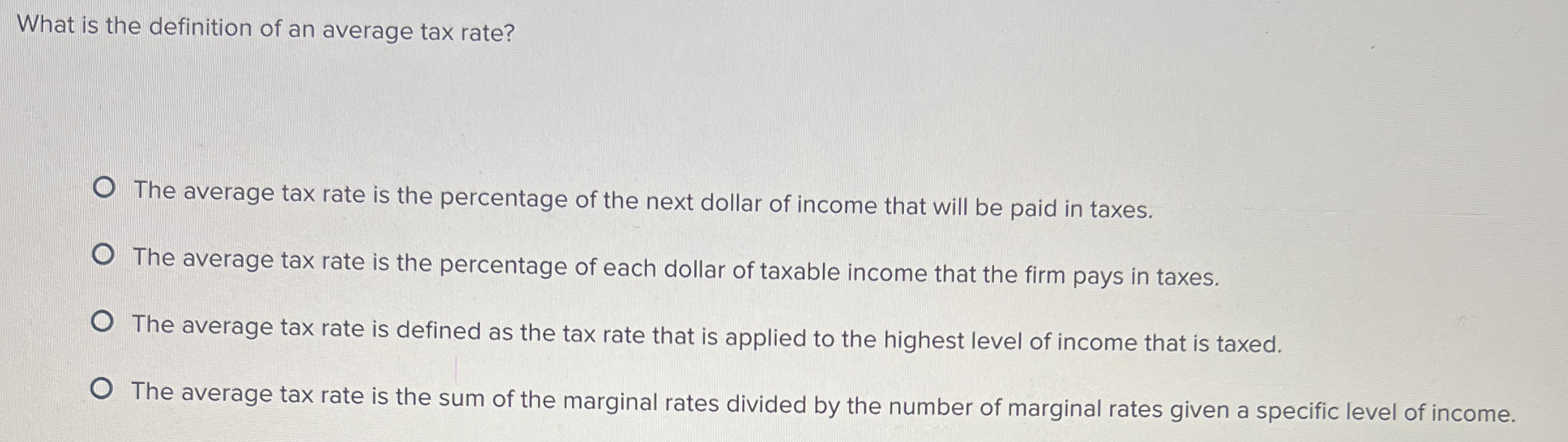 Solved What is the definition of an average tax rate?The | Chegg.com
