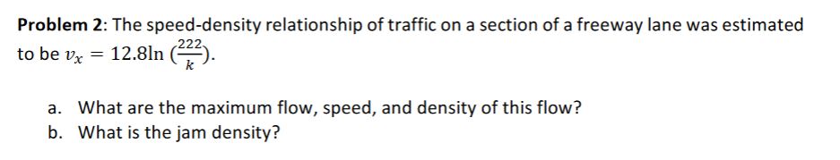 Solved Problem 2: The speed-density relationship of traffic | Chegg.com
