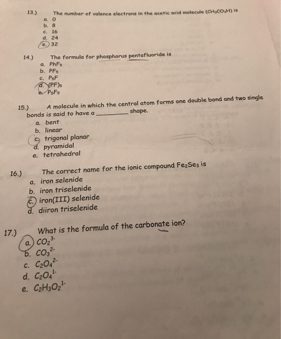 Solved 13.) The number of valence electrons in the acetic