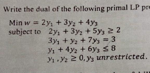 Solved Write the dual of the following primal LP pr Min | Chegg.com