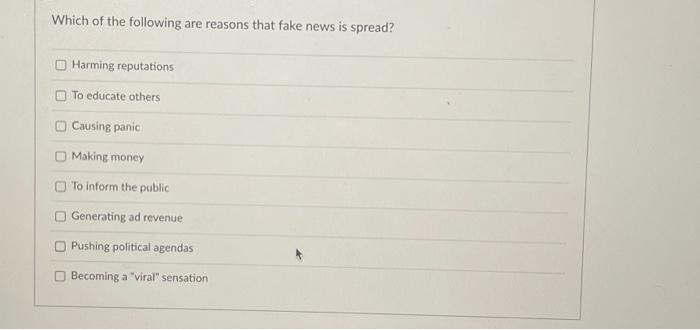 Solved Which of the following are reasons that fake news is | Chegg.com