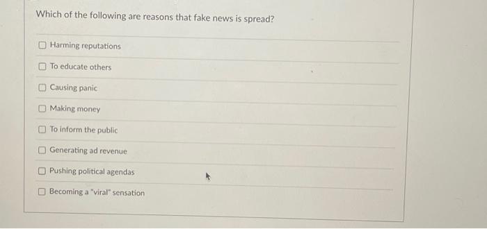 Solved Which Of The Following Are Reasons That Fake News Is | Chegg.com