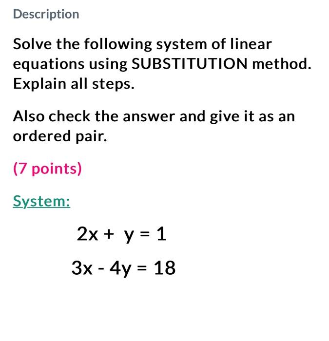 Solved Description Solve the following system of linear | Chegg.com